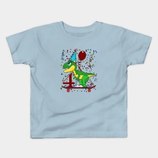 Kids Four 4 Years Old Dinosaur Birthday Kids T-Shirt